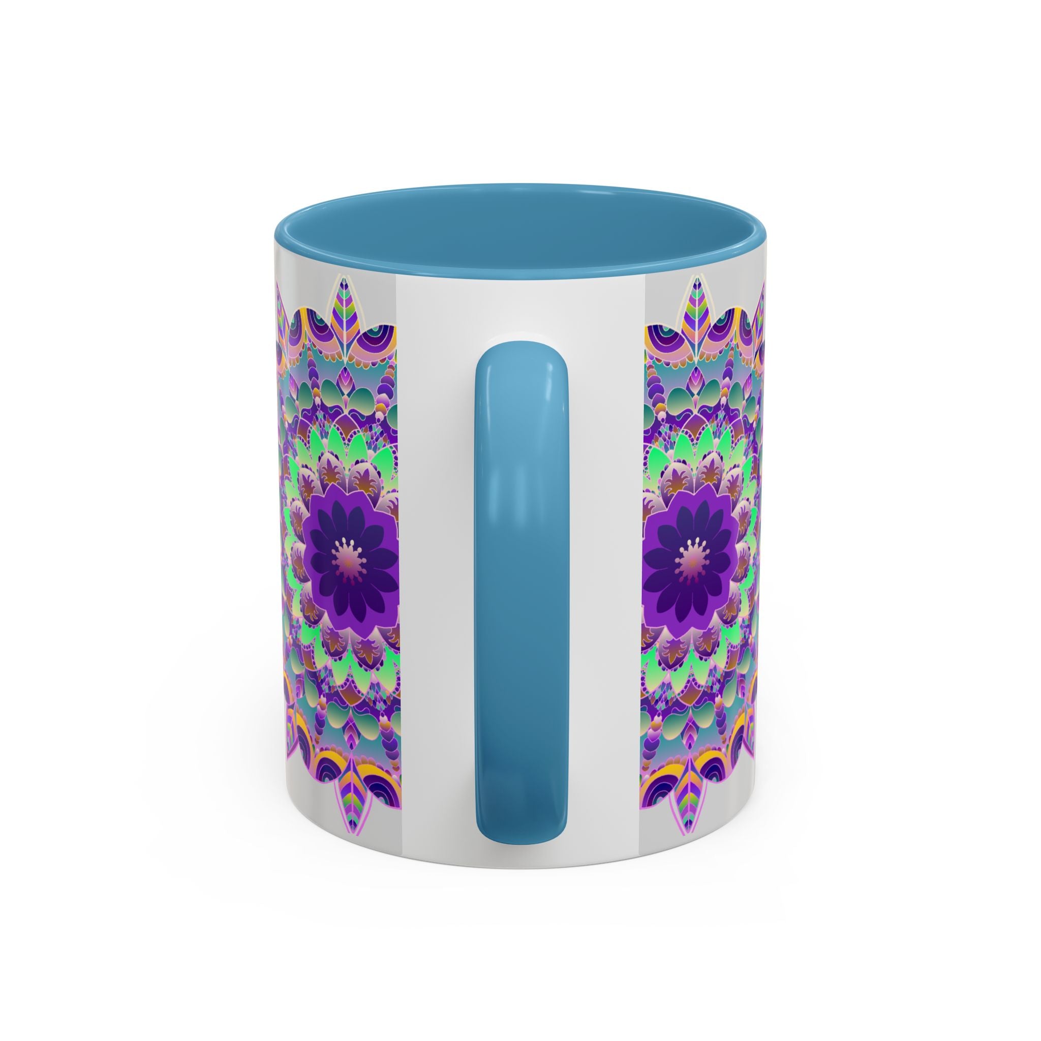 Exquisite hand-painted mandala art on a high-quality light grey ceramic mug