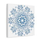 Handmade Mandala Design Wall Art in Steel Blue on Matte Canvas, Stretched, 125 Frame