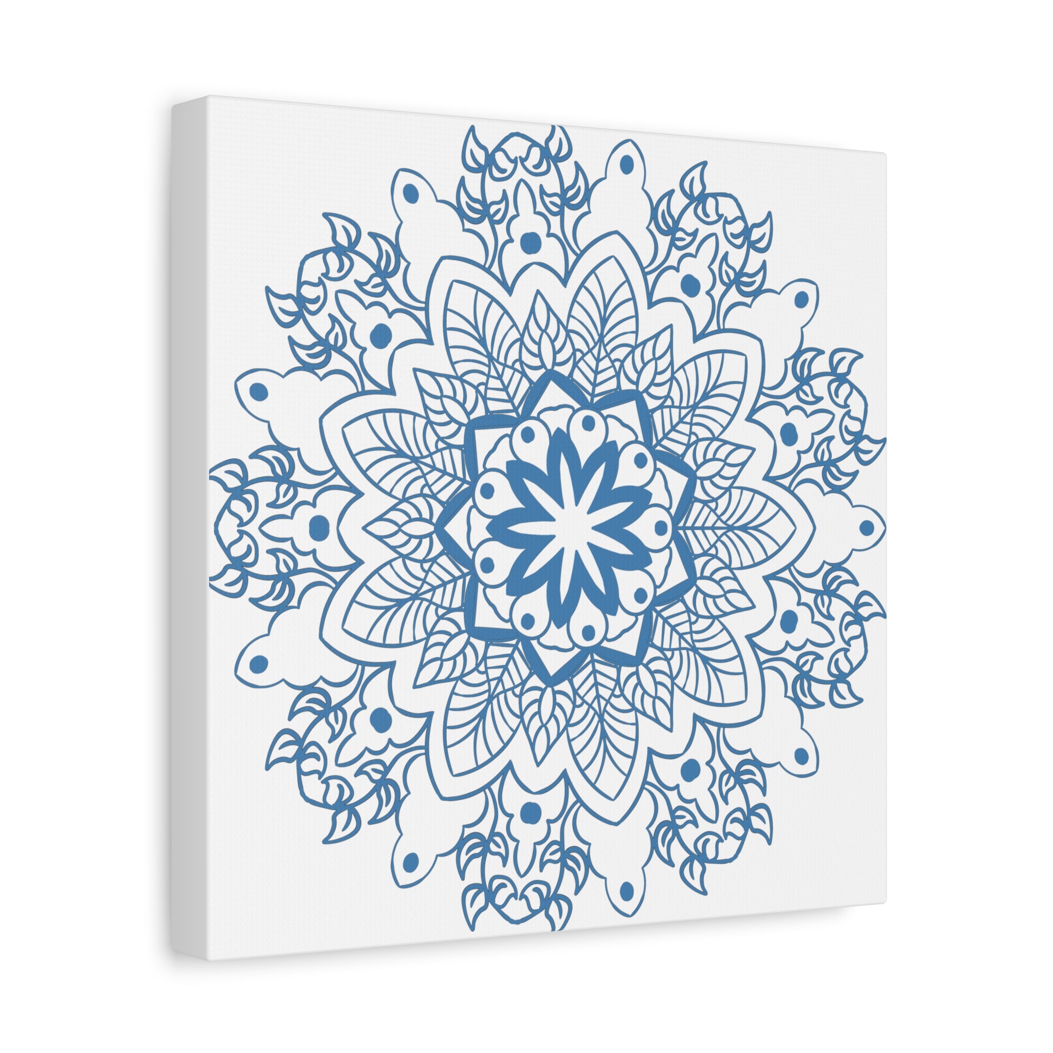 Handmade Mandala Design Wall Art in Steel Blue on Matte Canvas, Stretched, 125 Frame