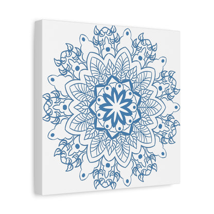 Handmade Mandala Design Wall Art in Steel Blue on Matte Canvas, Stretched, 125 Frame