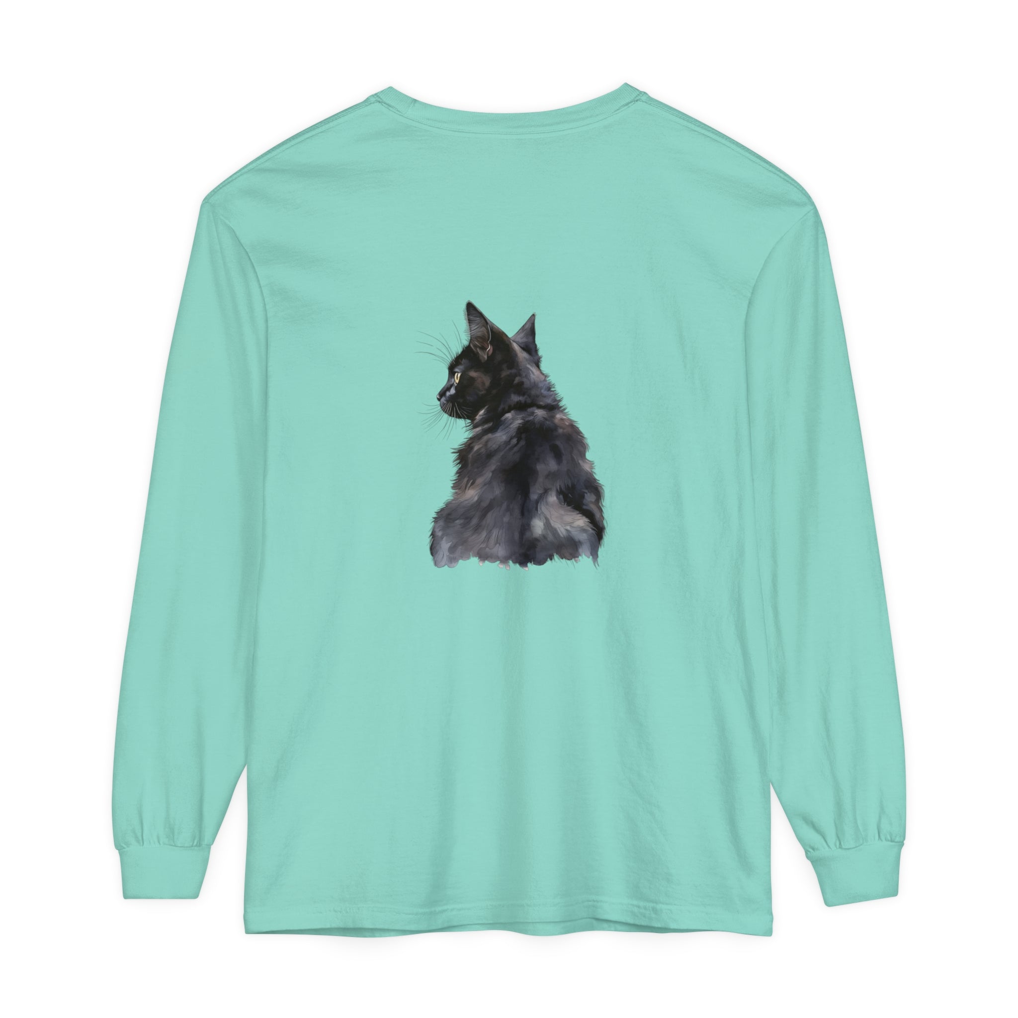 Black Cat Watercolor Long Sleeve T-Shirt with Unique and Artistic Design