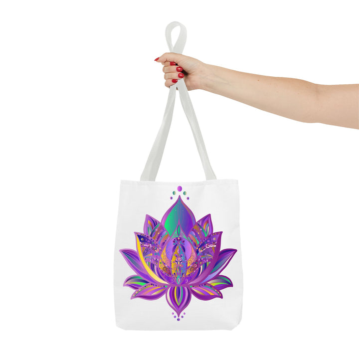 Colorful Mandala Lotus Tote Bag with intricate floral design and spacious interior