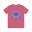 A beautiful purple mandala tee with intricate spiritual design for peace and harmony