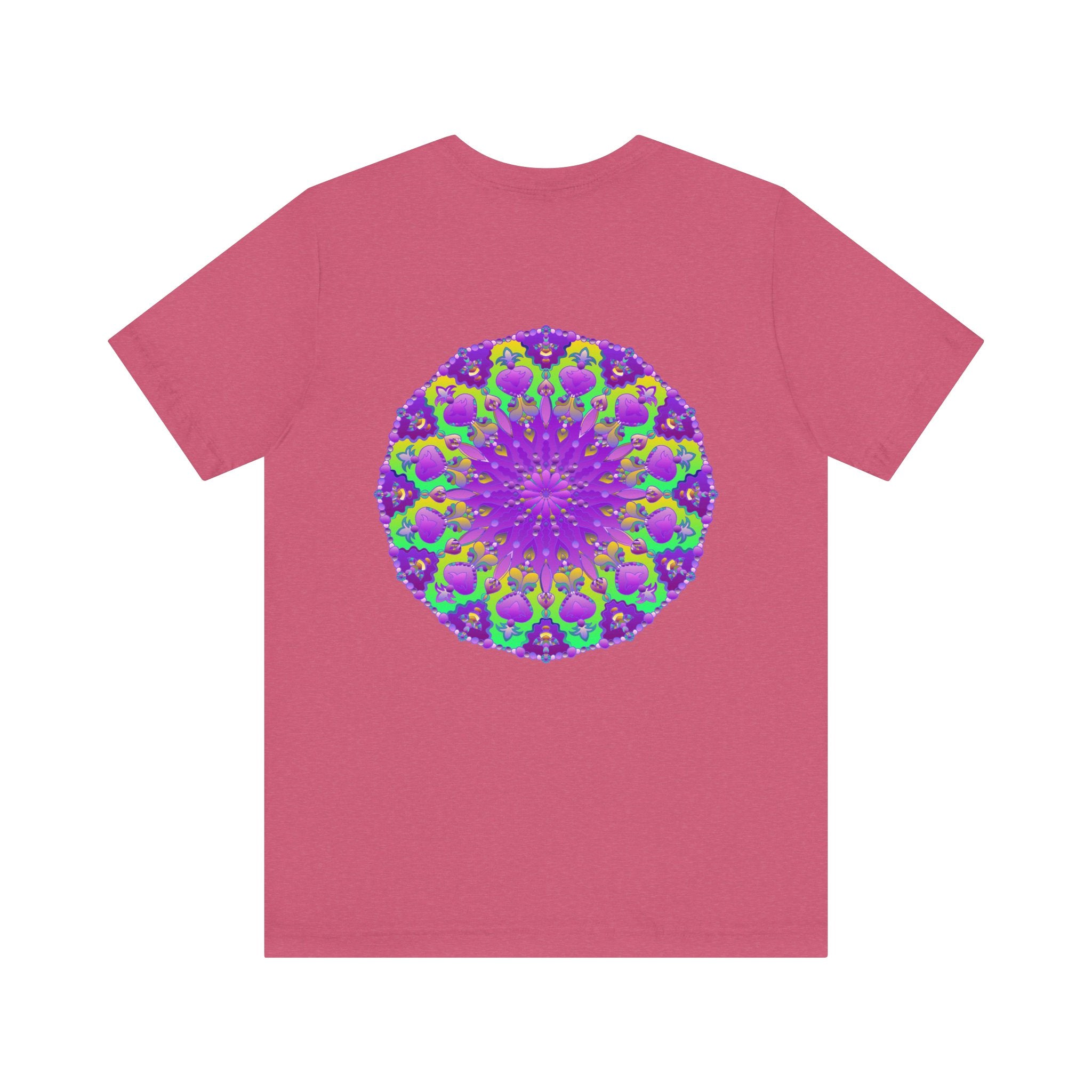 A beautiful purple mandala tee with intricate spiritual design for peace and harmony