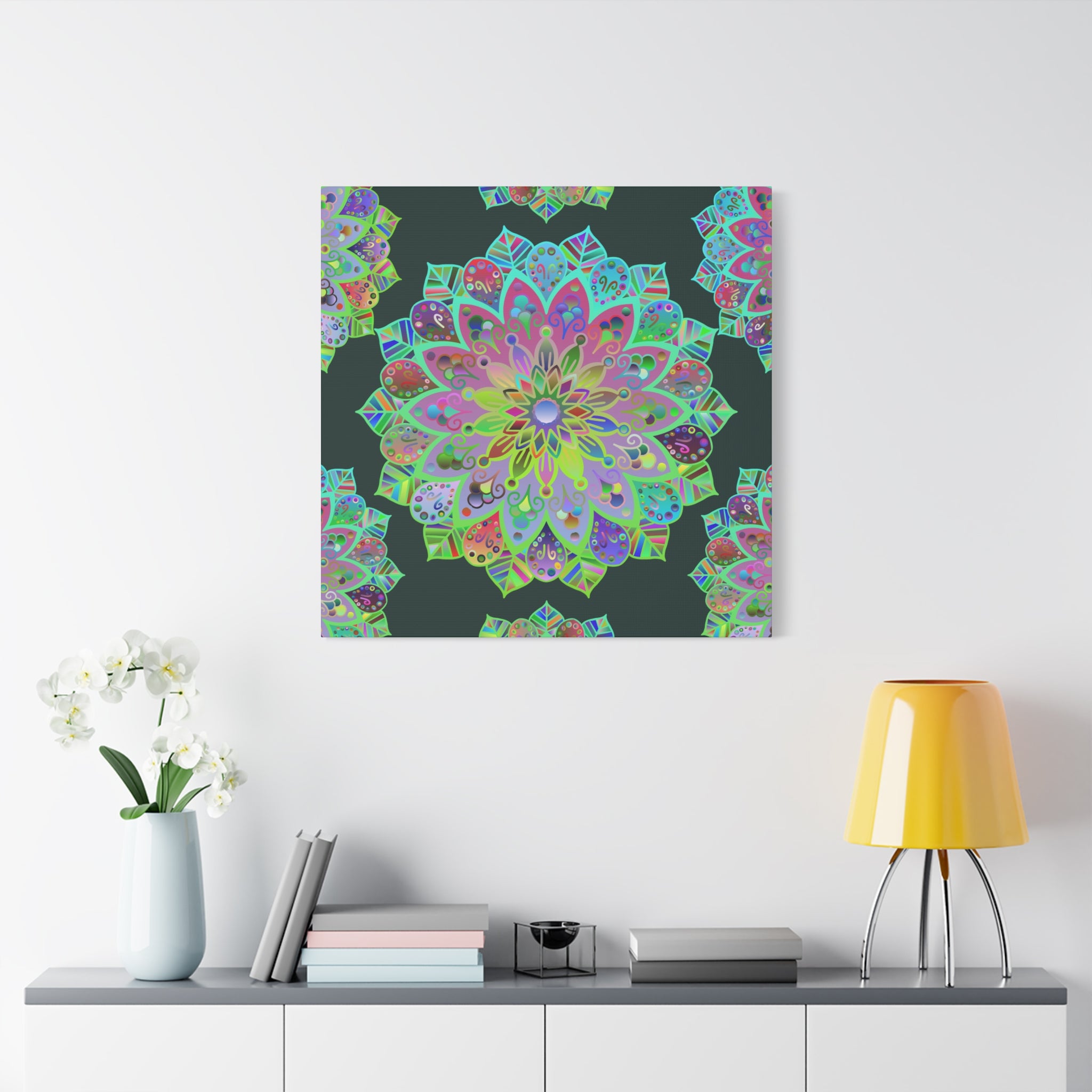 Arte da parete su tela opaca con Mandala vibrante - Stampa floreale colorata BoHo tesa