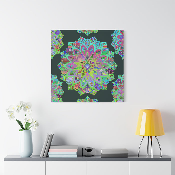 Vibrant Mandala Matte Canvas Wall Art — Colorful Floral Boho Stretched Print