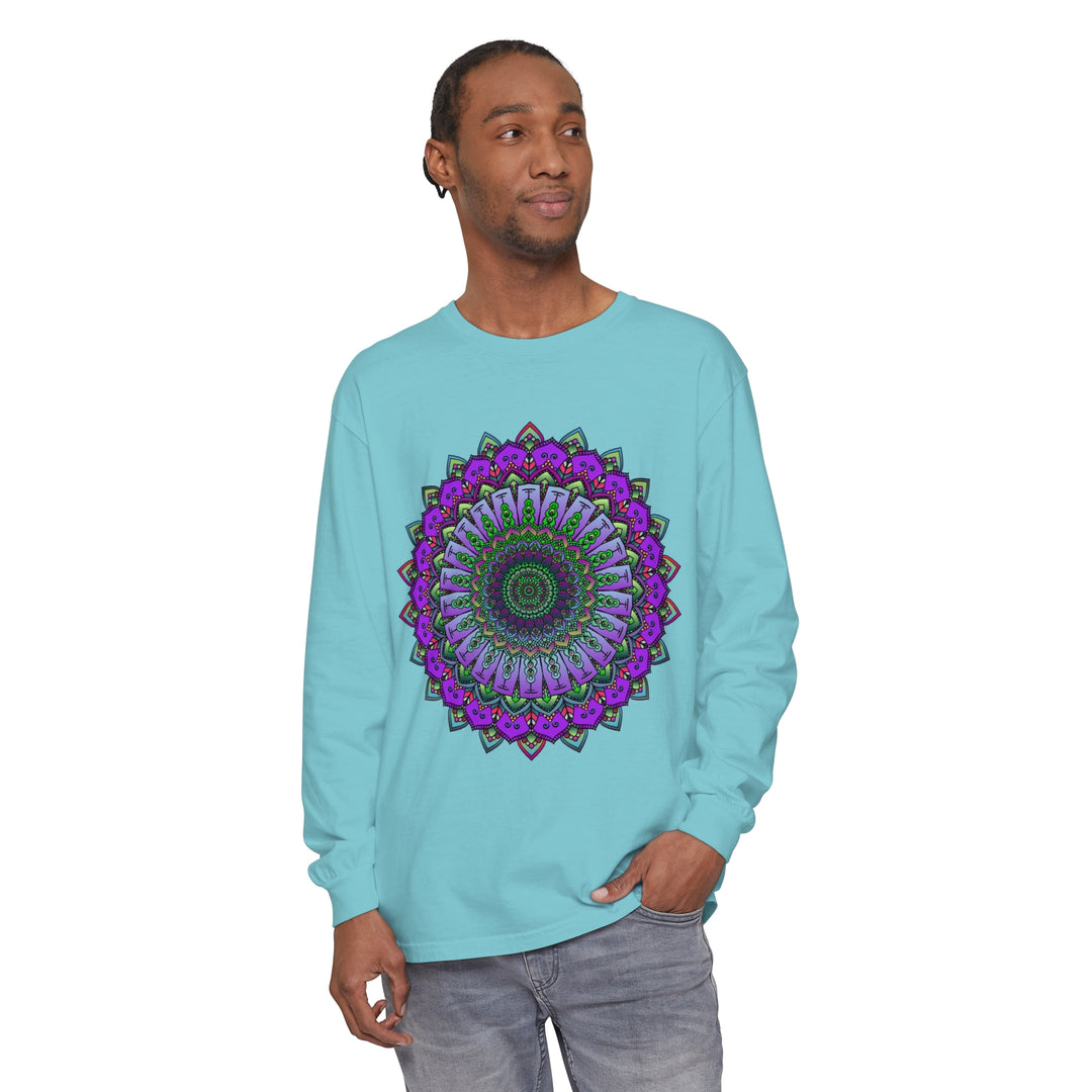 Intricate Mandala Unisex Long Sleeve T-Shirt with detailed geometric design