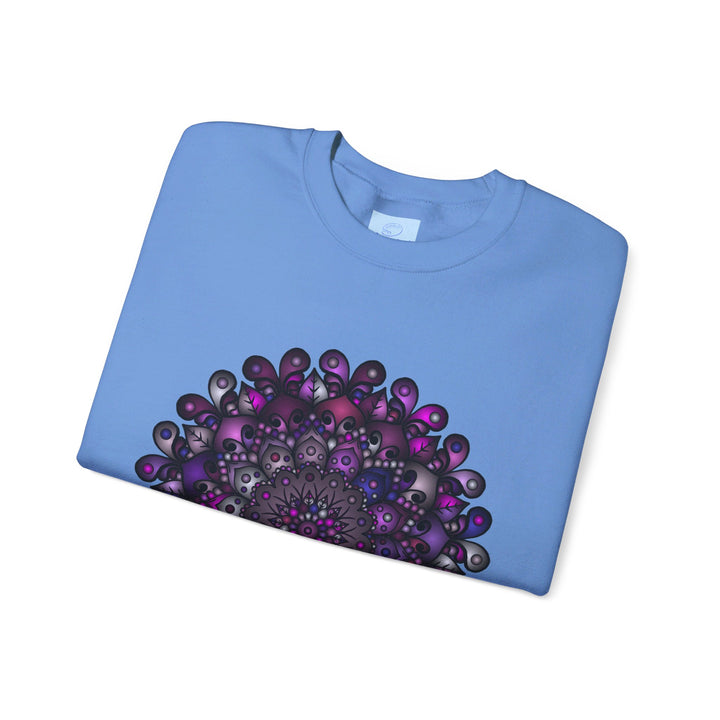 Unisex Heavy Blend™ Crewneck Sweatshirt with Purple Mandala Design, perfect for cozy, stylish comfort