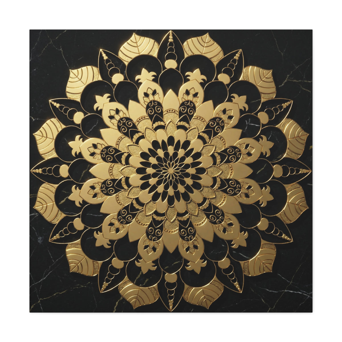 Infinite Bloom – Verziertes goldenes Mandala auf Leinwand