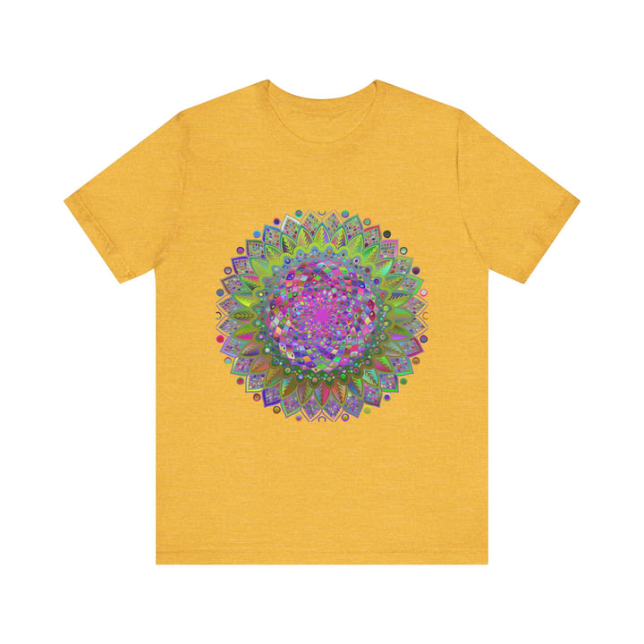 Vibrant Mandala Tee featuring colorful geometric art in a rainbow of hues