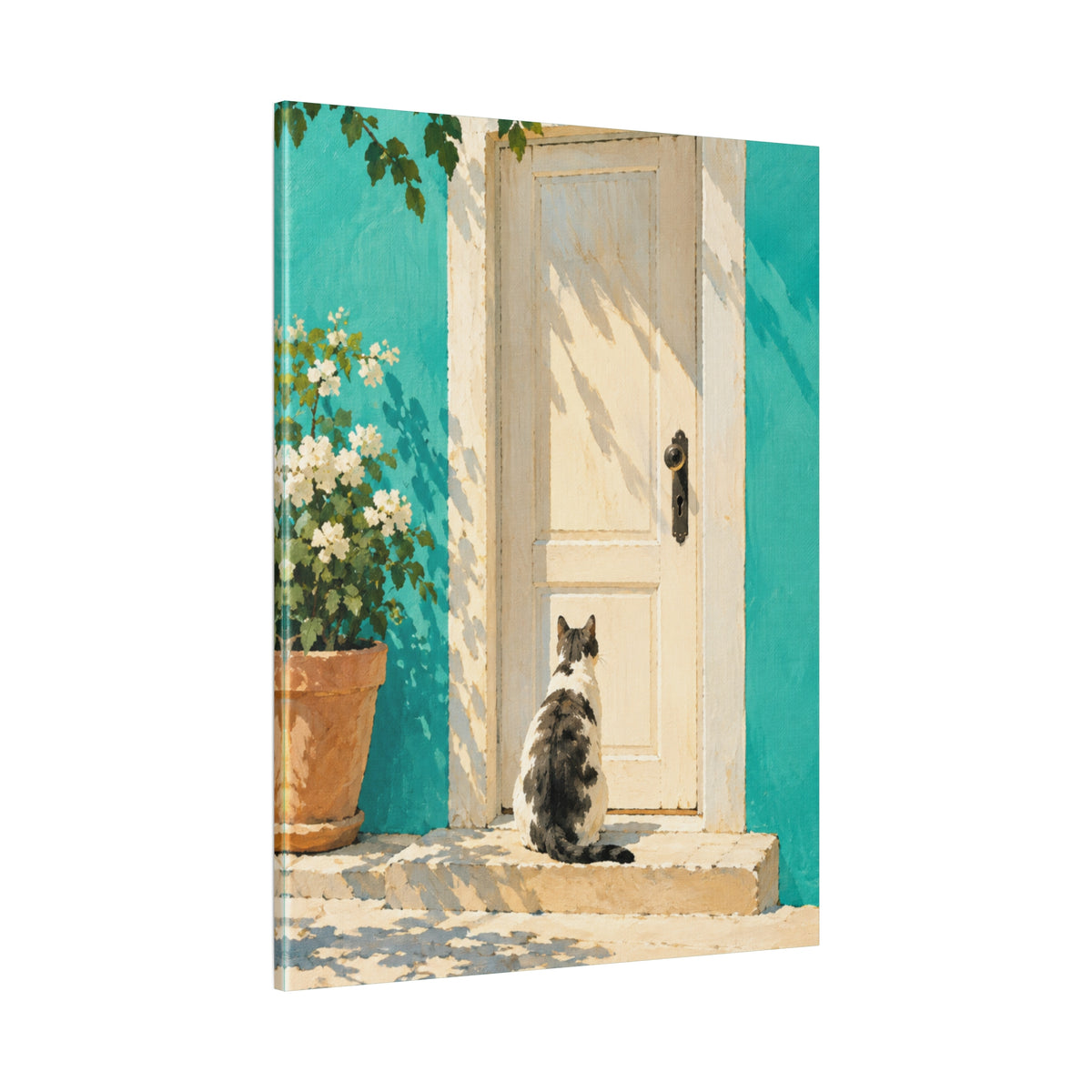 Sunlit Doorway Cat Canvas Wall Art