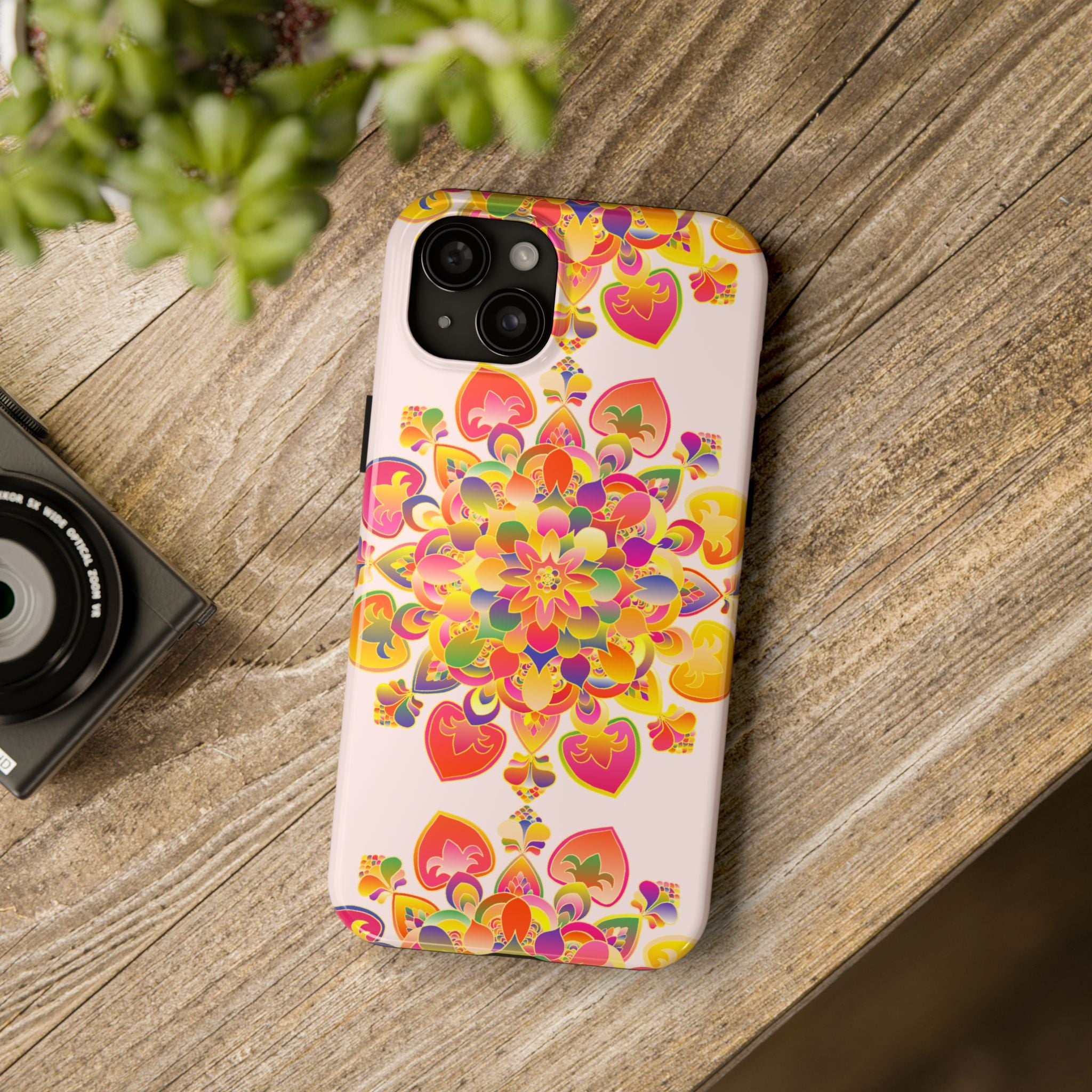 Colorful hand drawn mandala art on a phone case for stylish protection and unique design