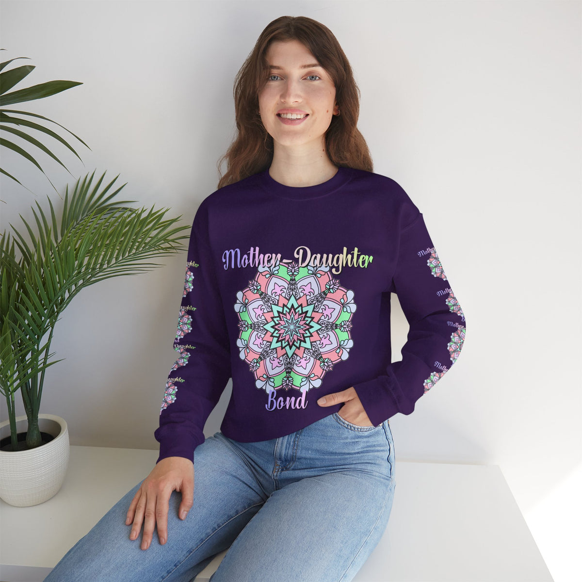 Felpa Girocollo Legame Madre-Figlia — Regalo di Famiglia Mandala Floreale