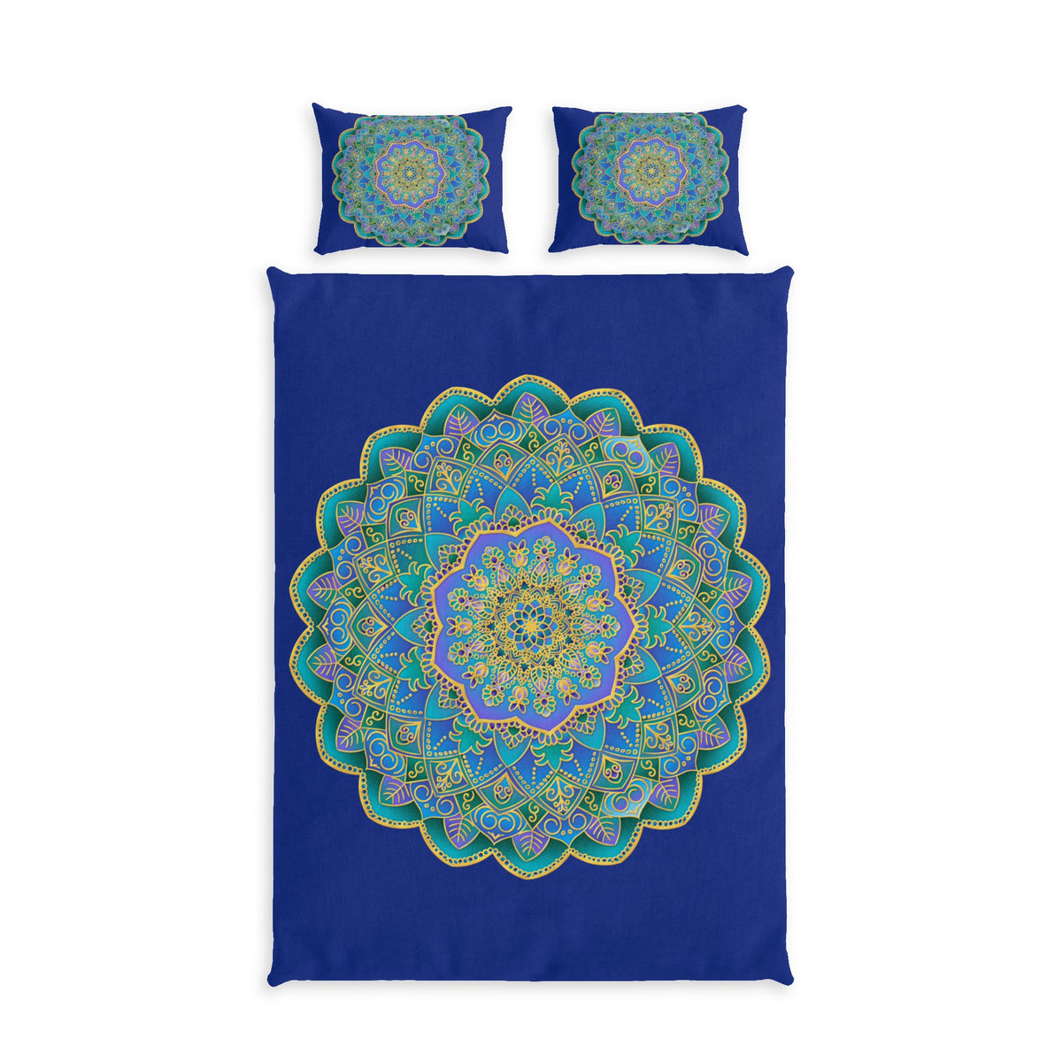 Cotton Bed Set with Blue Mandala Design
