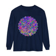 Colorful mandala design long sleeve t-shirt, perfect for adding a pop of vibrant style to your wardrobe
