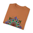 Unisex mandala t-shirt made from 100% ring-spun cotton, hand-drawn mandala art, and garment-dyed for extra comfort