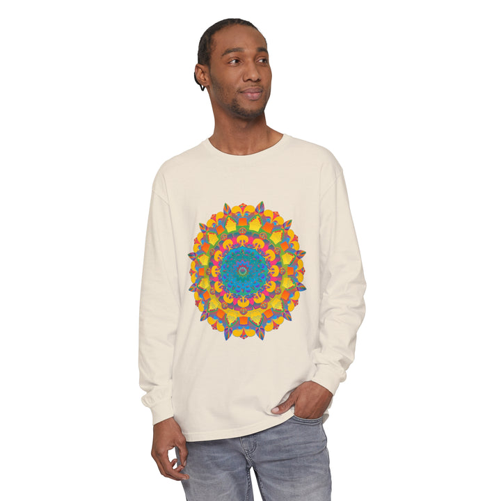 Vibrant Mandala Unisex Long Sleeve T-Shirt featuring intricate and colorful mandala design