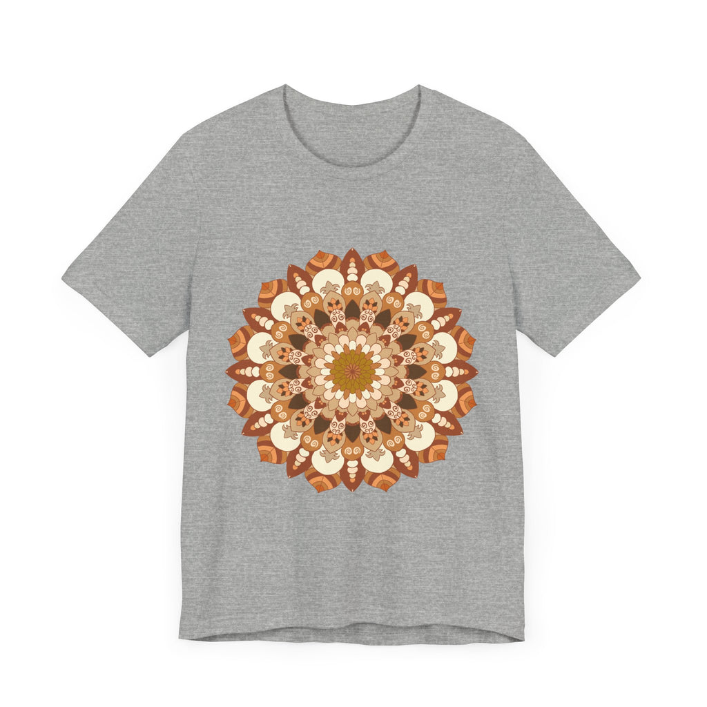 Brown and orange tee with intricate mandala print and tribal motifs