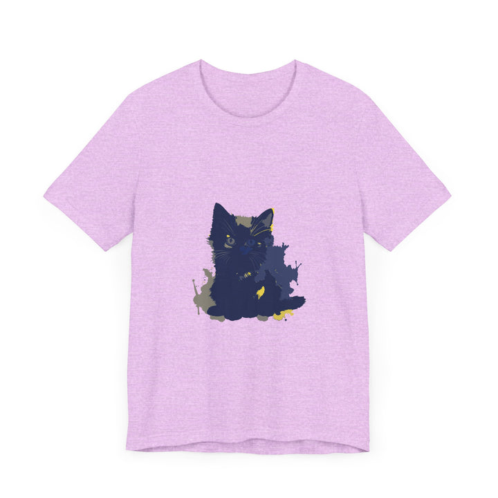 Midnight Blue Cat Mystery T-Shirt with colorful feline design and intricate patterns