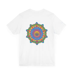 A vibrant and colorful mandala tee with intricate spiritual design symbolizing peace and harmony