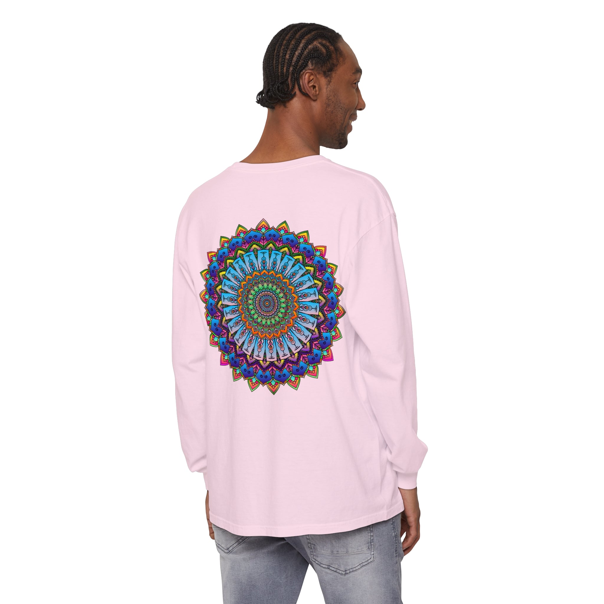 Eye-catching and colorful mandala pattern on unisex long sleeve t-shirt