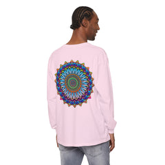 Eye-catching and colorful mandala pattern on unisex long sleeve t-shirt