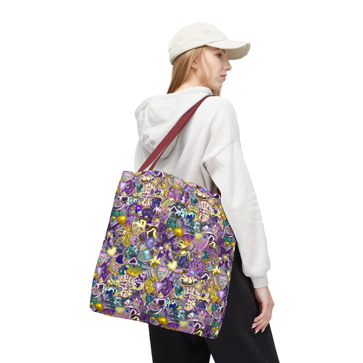 Colorful Purple Floral Pattern Tote Bag