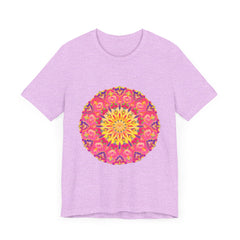Vibrant and colorful mandala design on a t-shirt, featuring symmetrical patterns and eye-catching hues