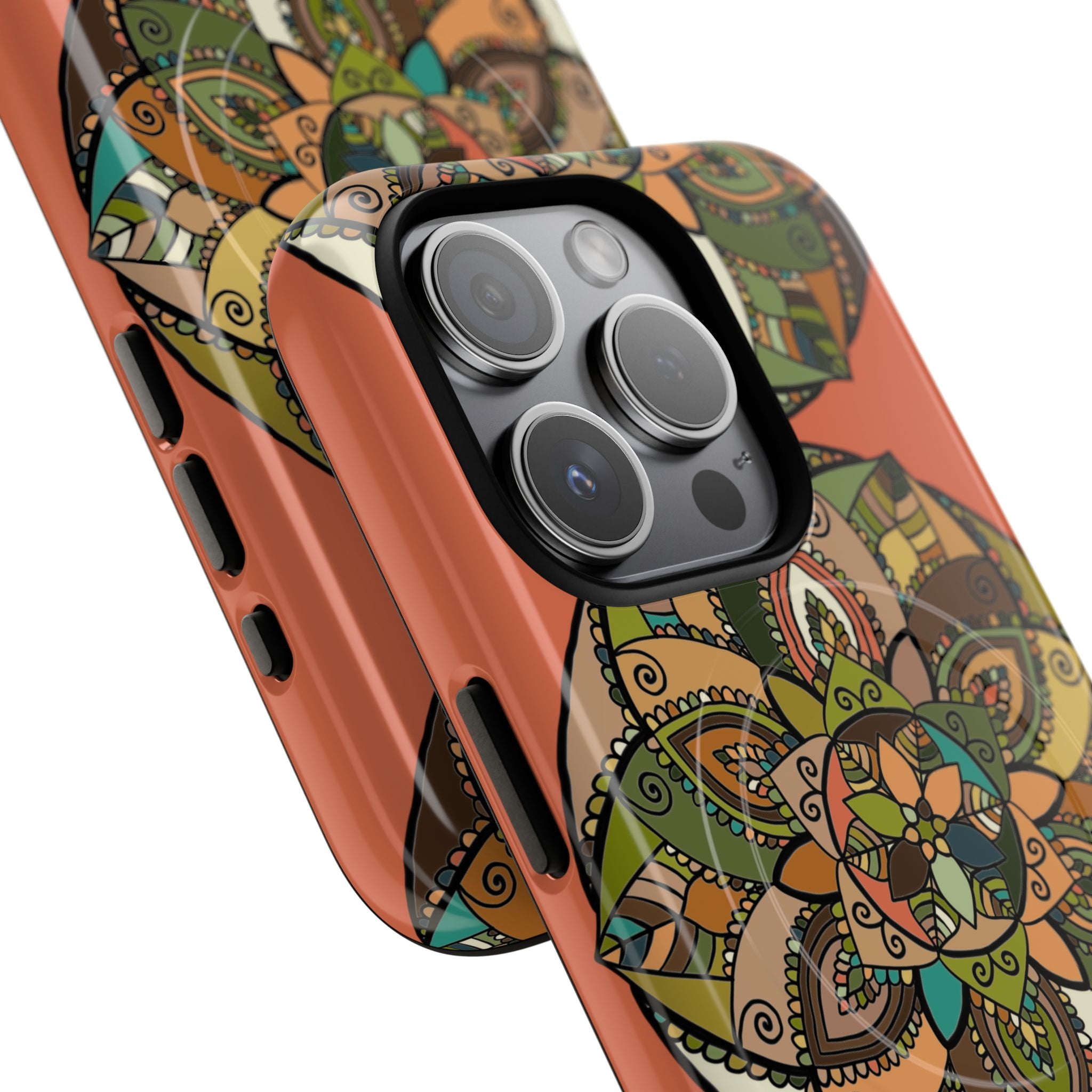 Mandala Floral Tough Magnetic Phone Case — Boho Earth-Tone Protective Cover