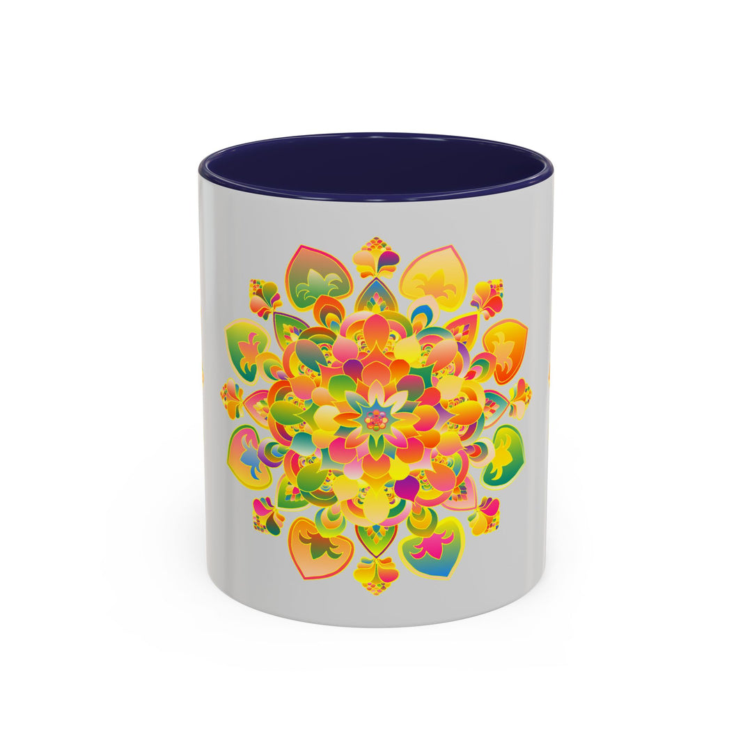 Colorful mandala art mug with intricate floral design and vibrant colors