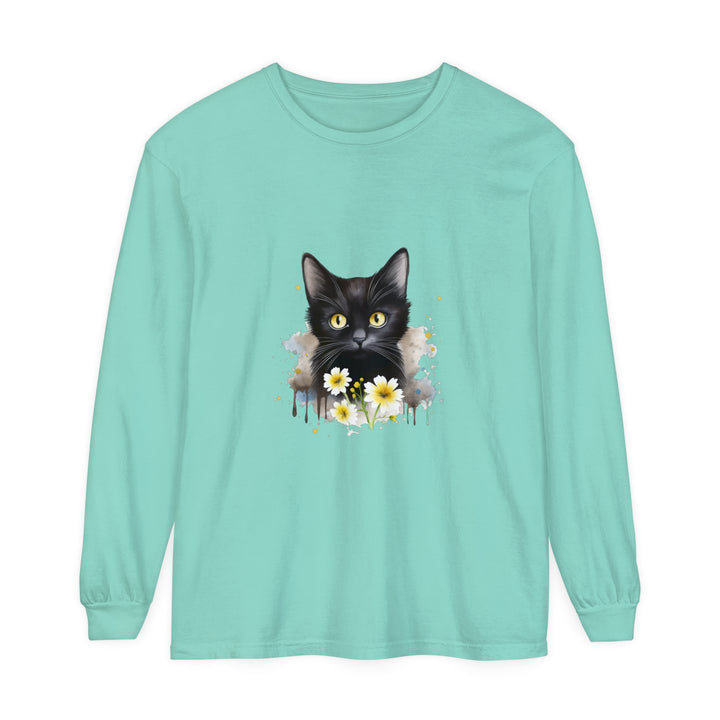 Black Cat Watercolor Floral Unisex T-Shirt featuring a beautiful hand-painted design