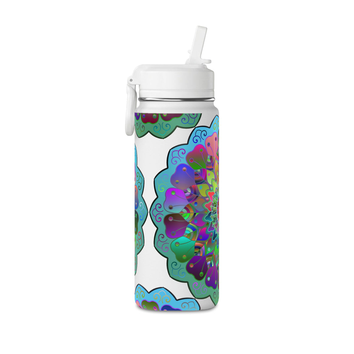 Mandala Floral 20oz Water Bottle — Colorful Boho Hydration Bottle