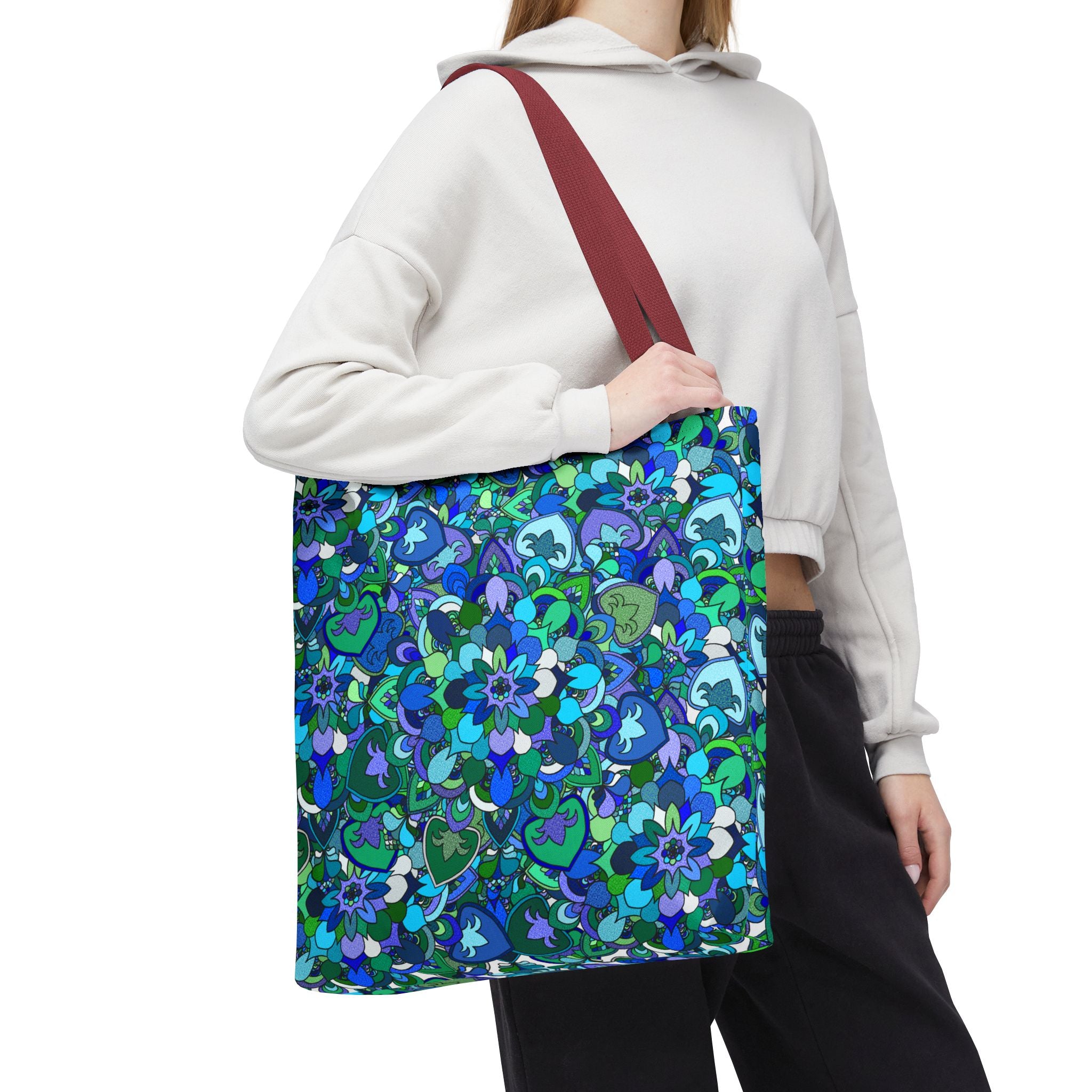 Blue Green Floral Mandala Tote Bag — Vibrant All-Over-Print Shopper