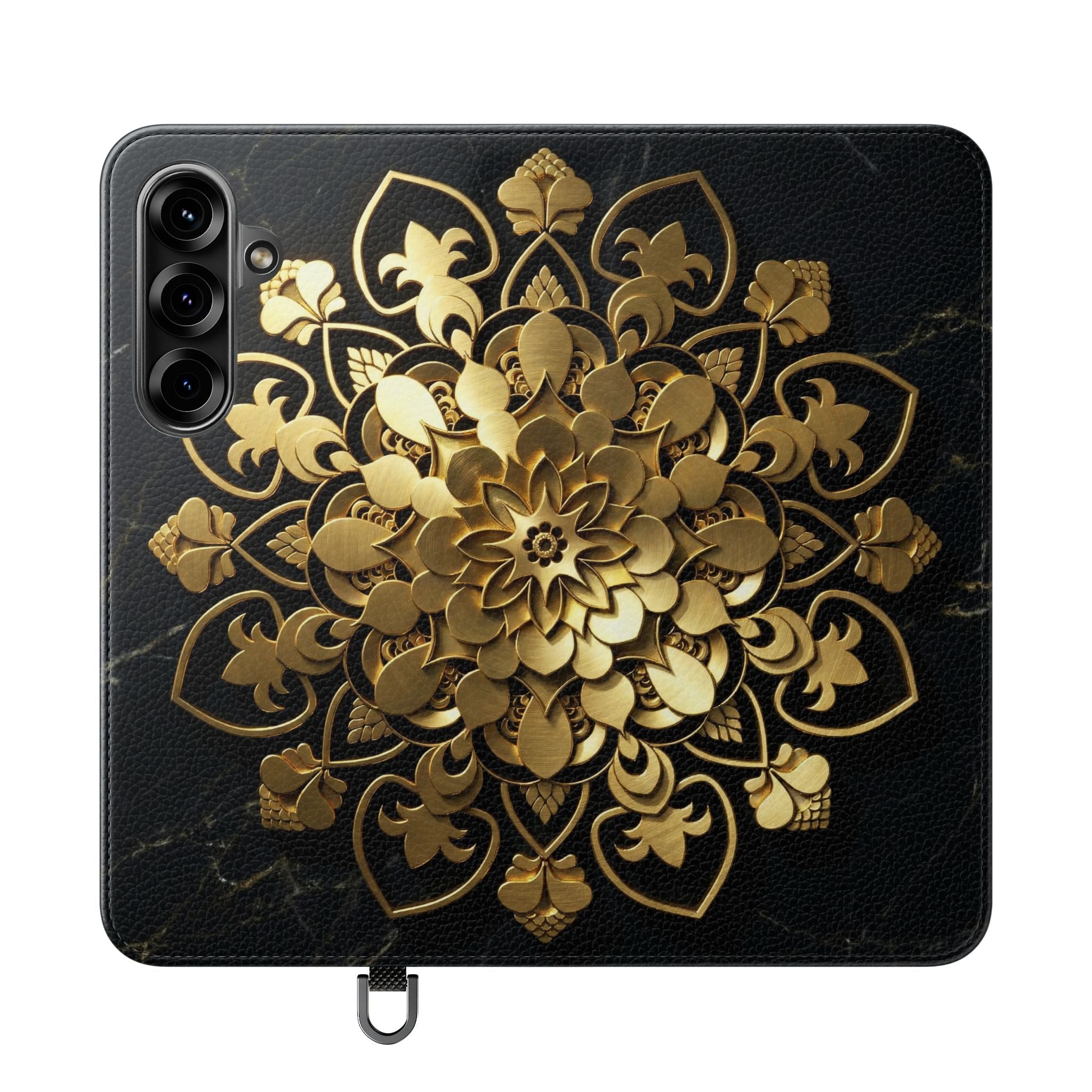 Gold Mandala Flip Phone Case – Luxury Floral Wallet Cover