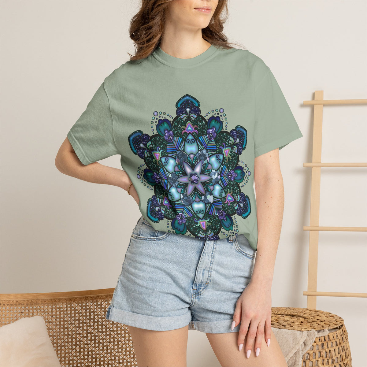 Mandala T-Shirt – Blue Purple Boho Geometric Floral Design