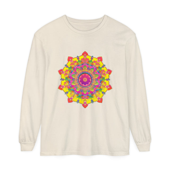 Vibrant Mandala Long Sleeve T-Shirt featuring colorful and intricate mandala design