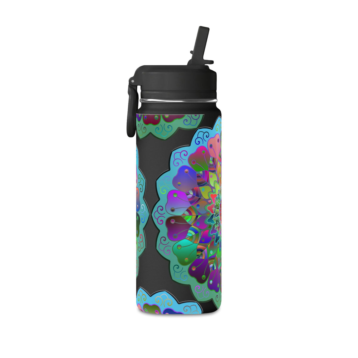 Mandala Floral 20oz Water Bottle — Colorful Boho Hydration Bottle