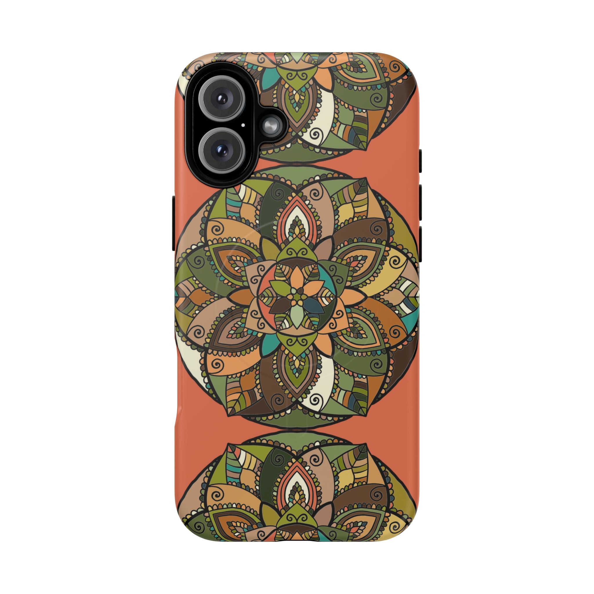 Mandala Floral Tough Magnetic Phone Case — Boho Earth-Tone Protective Cover