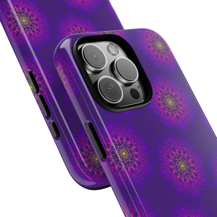 Intricate Purple Floral iPhone Case with Bold Mandala Design