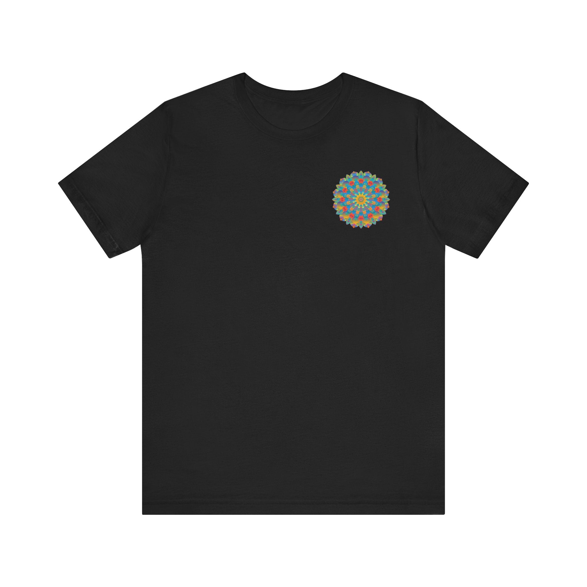 Colorful psychedelic mandala t-shirt featuring intricate spiritual design for ultimate peace and tranquility