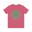 Colorful and intricate psychedelic mandala design on a t-shirt, emitting spiritual vibes and positive energy, perfect for those seeking a unique and transcendent fashion statement