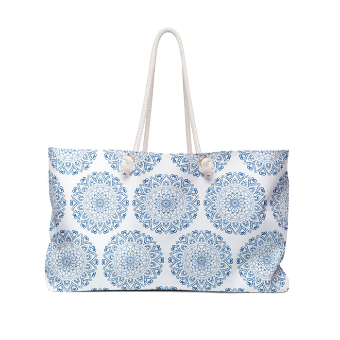 Borsa da weekend Mandala Design - Serene Travel Tote in blu e bianco
