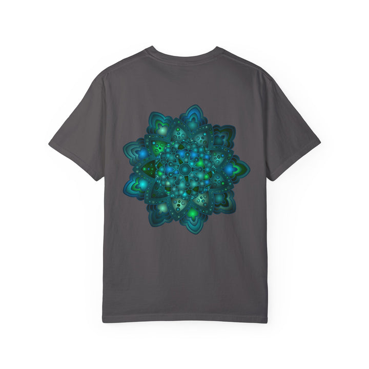 Intricate blue and green mandala design unisex t-shirt, perfect for casual wear