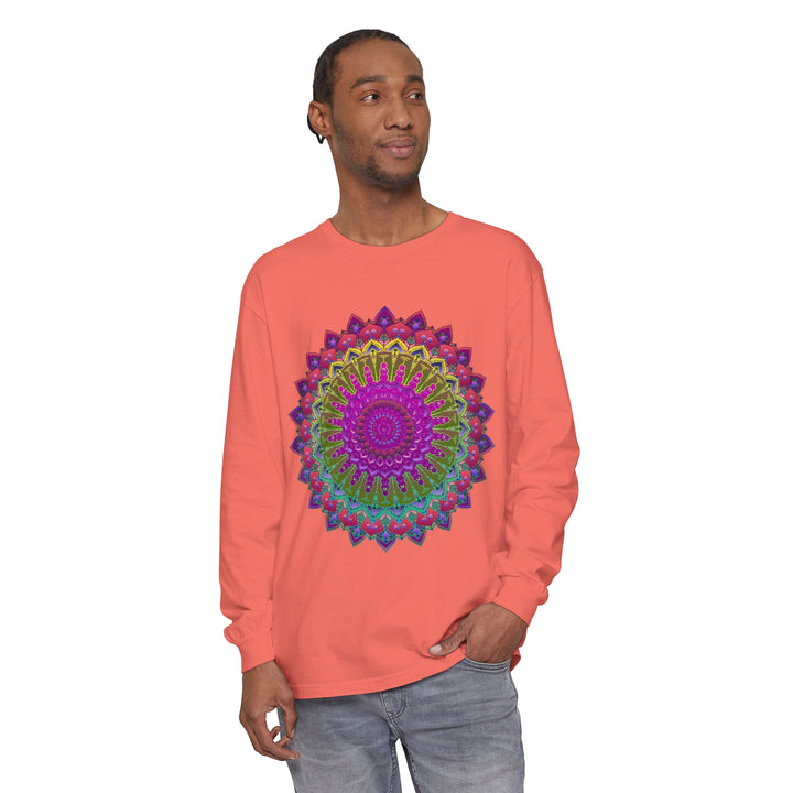 Person Enjoying Nature in Vibrant Mandala Unisex Long Sleeve T-Shirt and Shorts