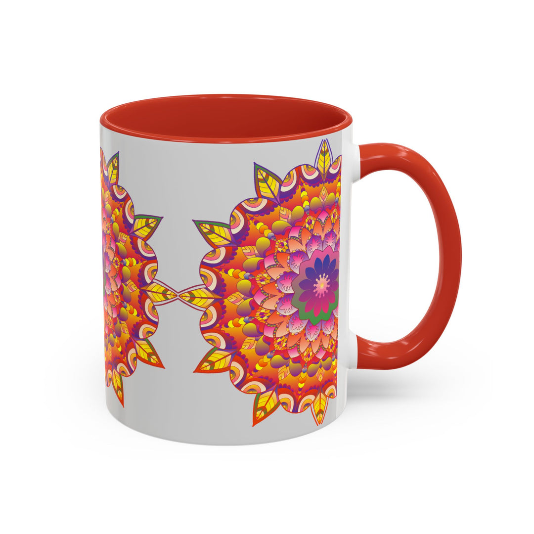 Beautiful ceramic mug with vibrant floral mandala design in multiple colors