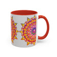 Beautiful ceramic mug with vibrant floral mandala design in multiple colors