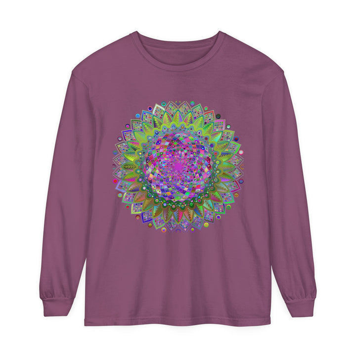 Vibrant mandala design long sleeve unisex t-shirt in various colors