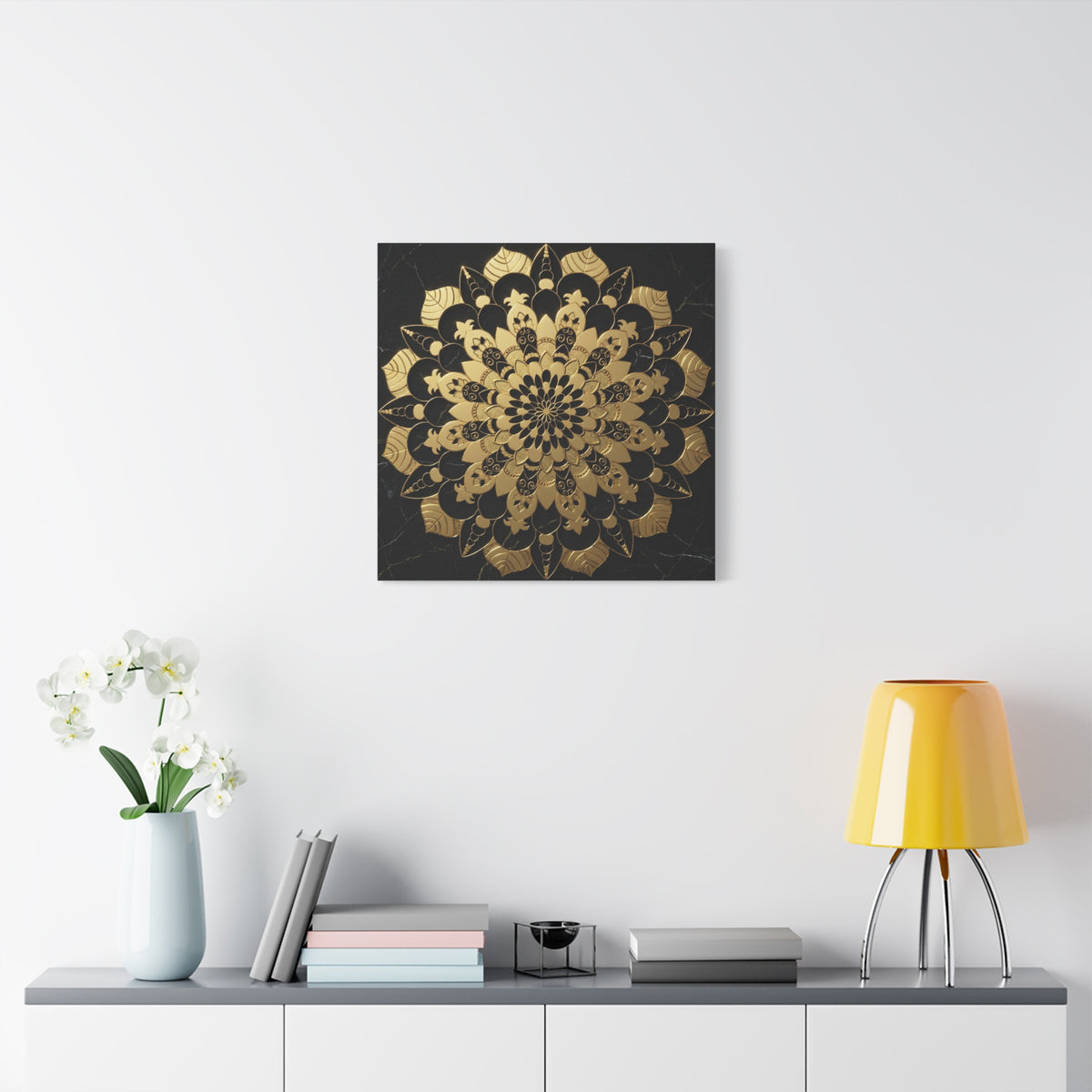 Infinite Bloom – Verziertes goldenes Mandala auf Leinwand