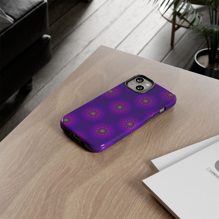 Intricate Purple Floral iPhone Case with Bold Mandala Design