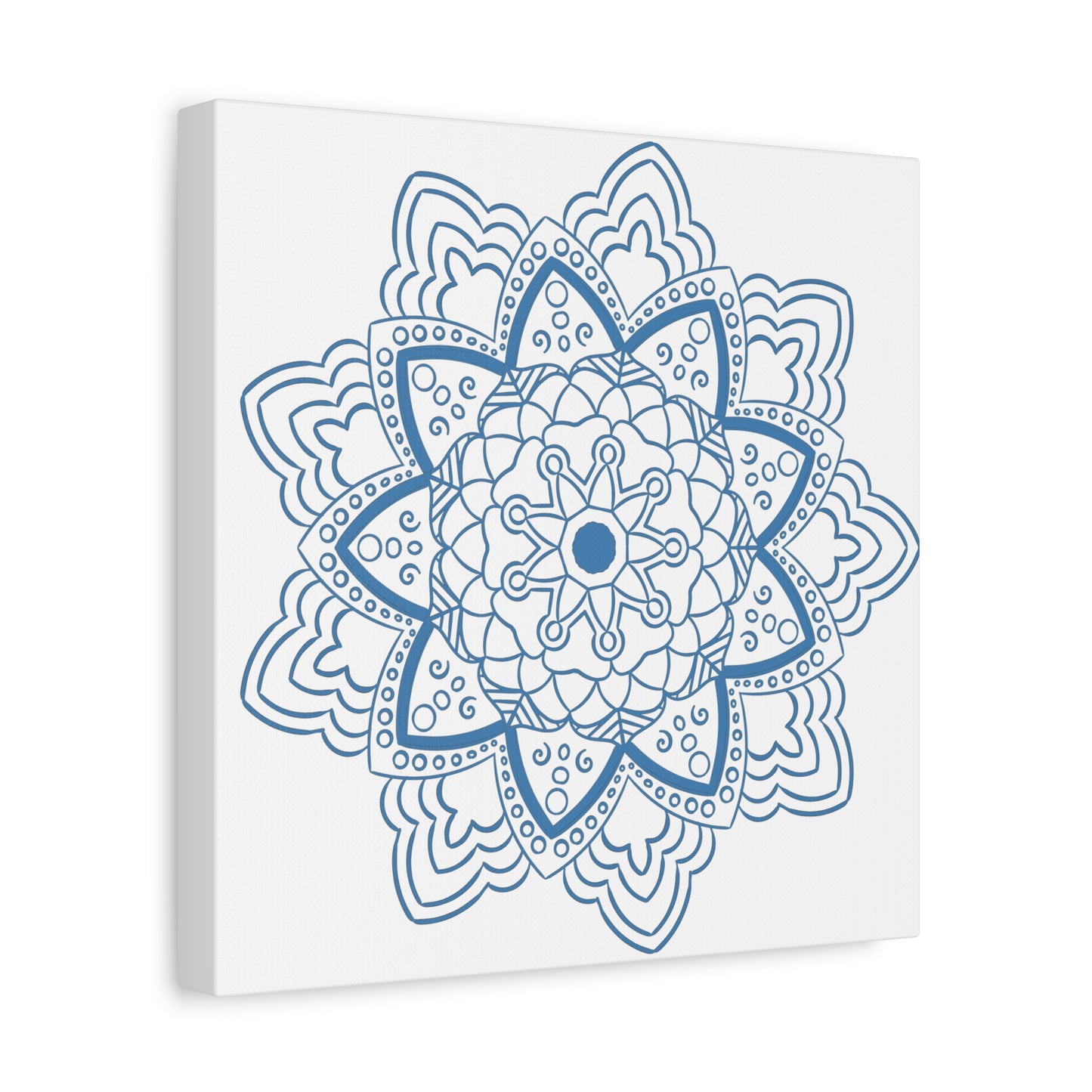 Handmade Mandala Art in Steel Blue with Matte Canvas, Stretched and 125 Thickness - Unique Mandala Design Wall Art